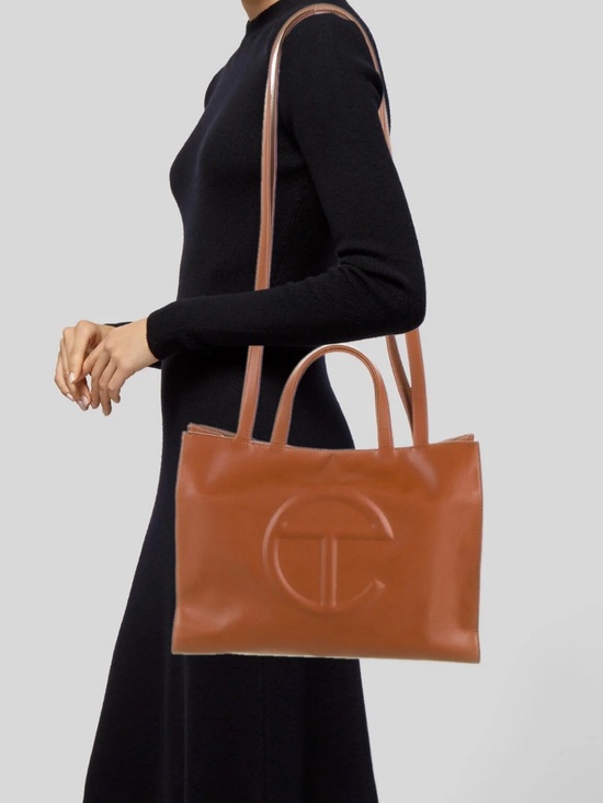 Telfar Handbags - TELFAR Large Shopping Bag with Long Strap Cognac Brown